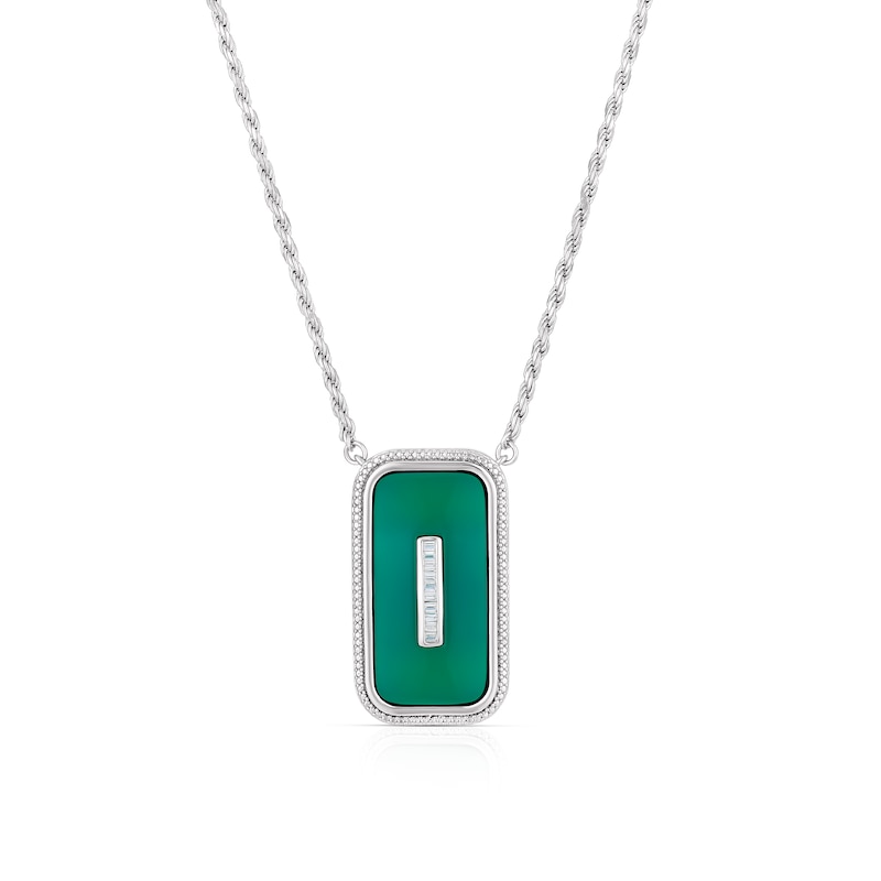 Men's Sterling Silver Green Onyx & Cubic Zirconia Pendant Necklace