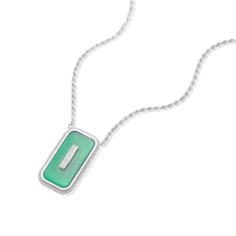 Men's Sterling Silver Green Onyx & Cubic Zirconia Pendant Necklace