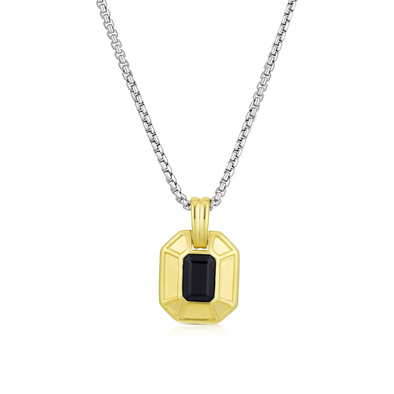 Men's Sterling Silver & 18ct Gold Plated Vermeil Black Onyx Pendant