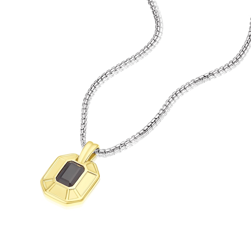 Men's Sterling Silver & 18ct Gold Plated Vermeil Black Onyx Pendant Necklace