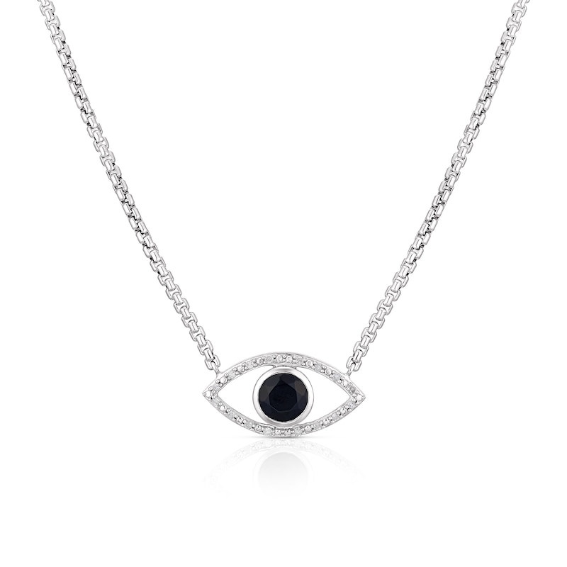 Men's Sterling Silver Black Onyx Diamond Lucky Eye Pendant Necklace