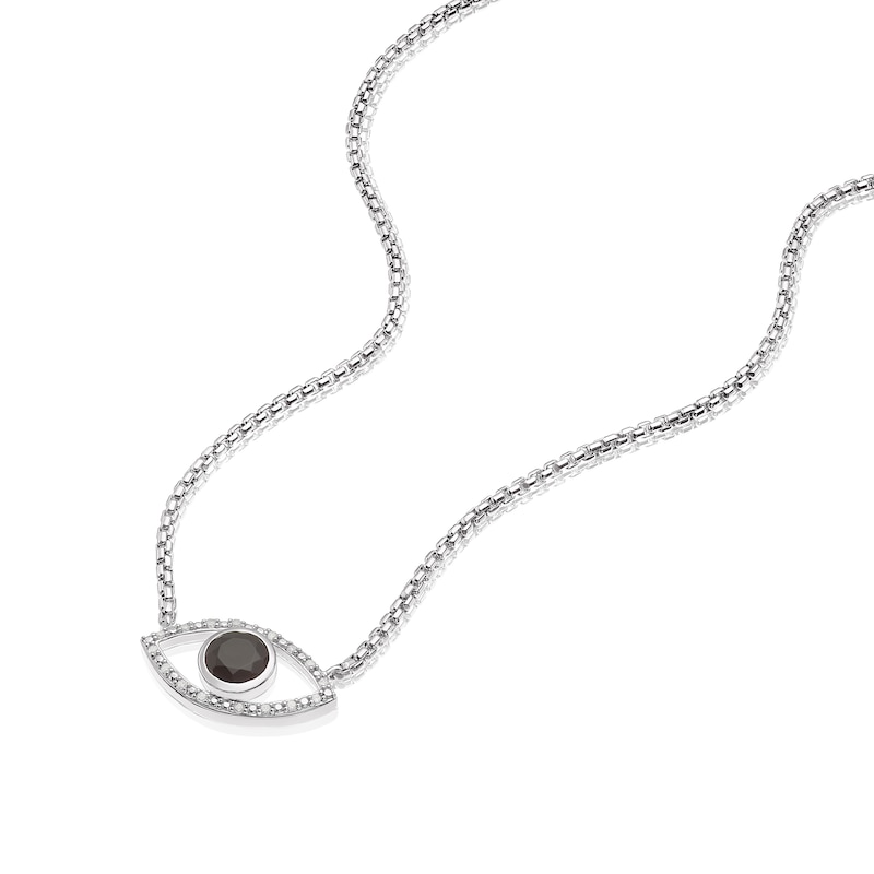 Men's Sterling Silver Black Onyx Diamond Lucky Eye Pendant Necklace