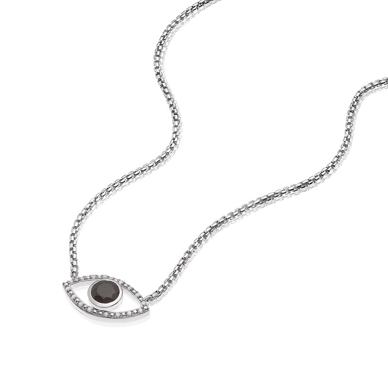 Men's Sterling Silver Black Onyx Diamond Lucky Eye Pendant Necklace H