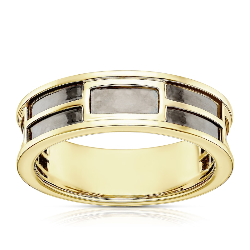 Main Image 1 of Men's Sterling Silver & 18ct Gold Plated Vermeil Black Detail Ring