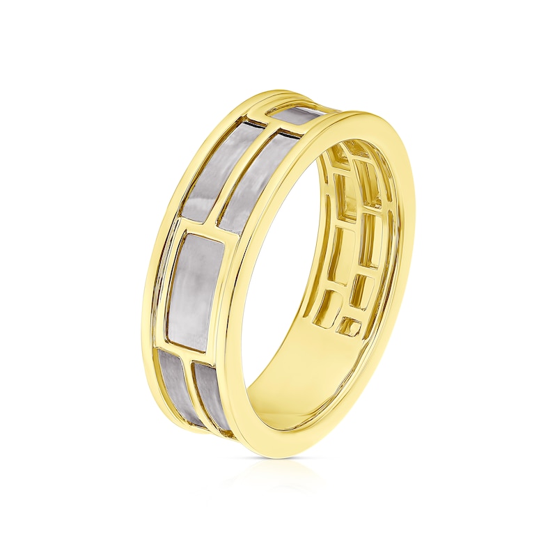 Main Image 2 of Men's Sterling Silver & 18ct Gold Plated Vermeil Black Detail Ring