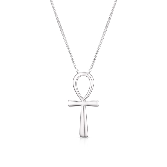Mens Sterling Silver Egyptian Ankh Pendant Necklace
