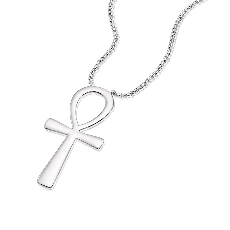 Main Image 2 of Men's Sterling Silver Egyptian Ankh Pendant Necklace