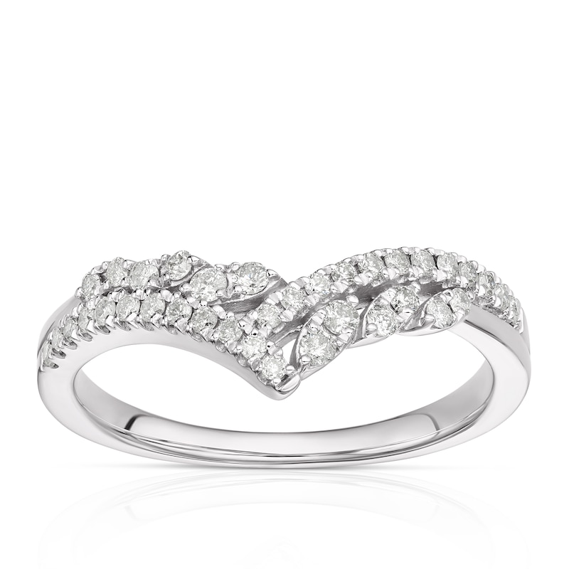 Main Image 1 of 9ct White Gold 0.25ct Diamond V Shaped Wedding Band