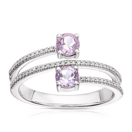 Sterling Silver Amethyst 0.10ct Diamond Two Stone Wrap Ring