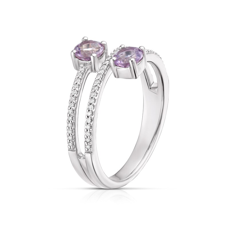 Main Image 2 of Sterling Silver Amethyst 0.10ct Diamond Two Stone Wrap Ring