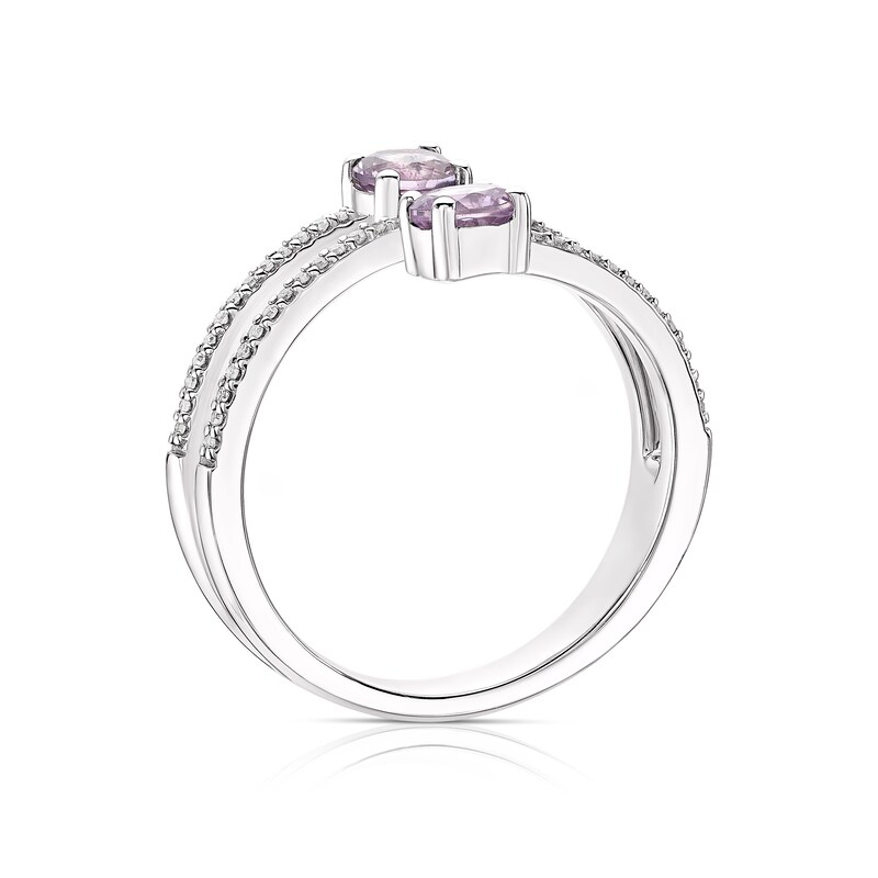 Main Image 3 of Sterling Silver Amethyst 0.10ct Diamond Two Stone Wrap Ring