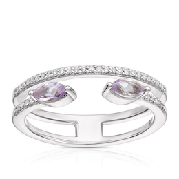 Sterling Silver Amethyst 0.10ct Diamond Marquise Two Stone Wrap Ring