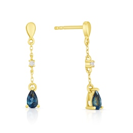 Silver Gold Vermeil London Pear Cut Blue Topaz and Diamond Drop Earrings