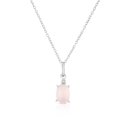 Sterling Silver Oval Pink Chalecedony and Diamond Pendant