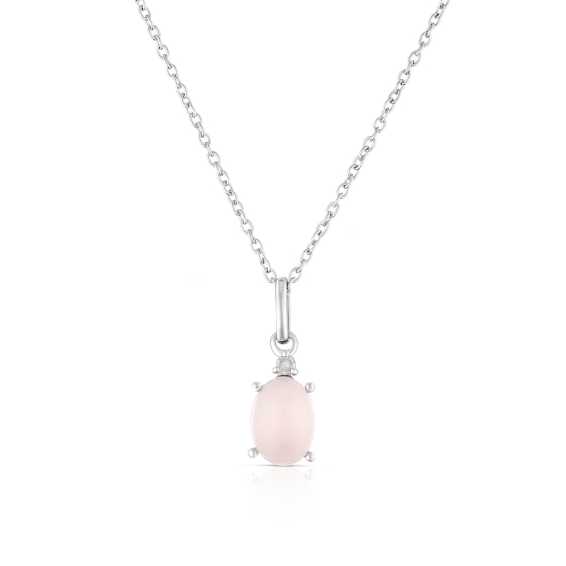 Main Image 1 of Sterling Silver Oval Pink Chalecedony and Diamond Pendant