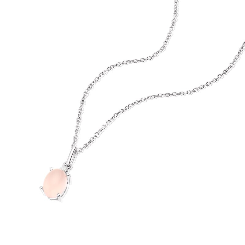 Main Image 2 of Sterling Silver Oval Pink Chalecedony and Diamond Pendant