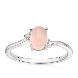 Sterling Silver Pink Chalcedony Diamond Oval Ring
