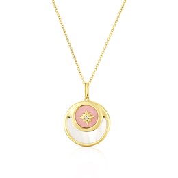 Silver Gold Vermeil Pink Opal Mother Of Pearl & Diamond Pendant