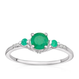 9ct White Gold Emerald Diamond Round Cut Ring