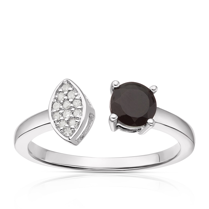 Main Image 1 of Sterling Silver Black Onyx Diamond Round Cut Two Stone Ring