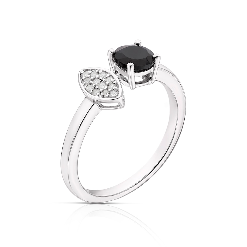 Main Image 2 of Sterling Silver Black Onyx Diamond Round Cut Two Stone Ring