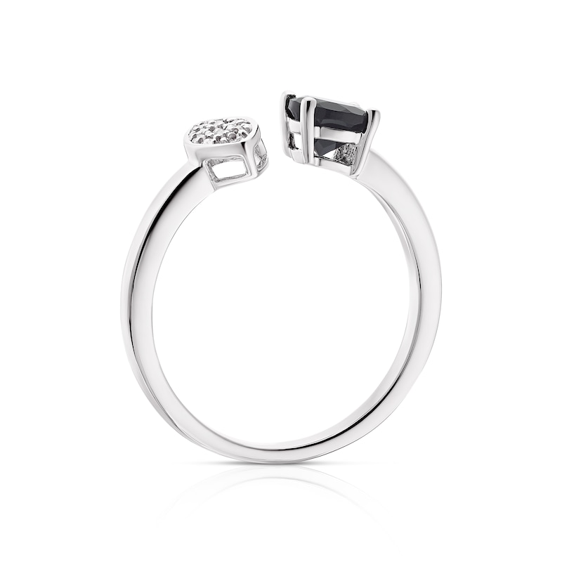 Main Image 3 of Sterling Silver Black Onyx Diamond Round Cut Two Stone Ring