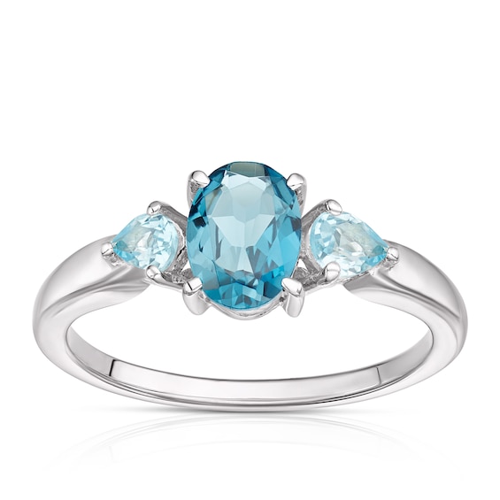 9ct White Gold London and Swiss Blue Topaz Oval and Pear Cut
