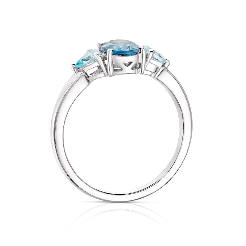 Main Image 3 of 9ct White Gold London and Swiss Blue Topaz Oval and Pear Cut Three Stone Ring