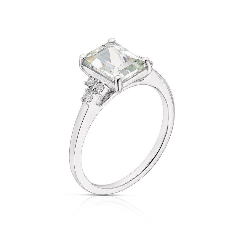 Main Image 2 of 9ct White Gold Emerald Cut Green Amethyst and Diamonds Ring