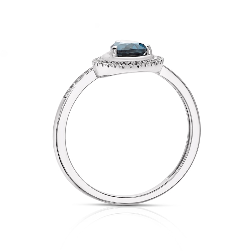 9ct White Gold London Blue Topaz Diamond Pear Cut Halo Ring | H.Samuel