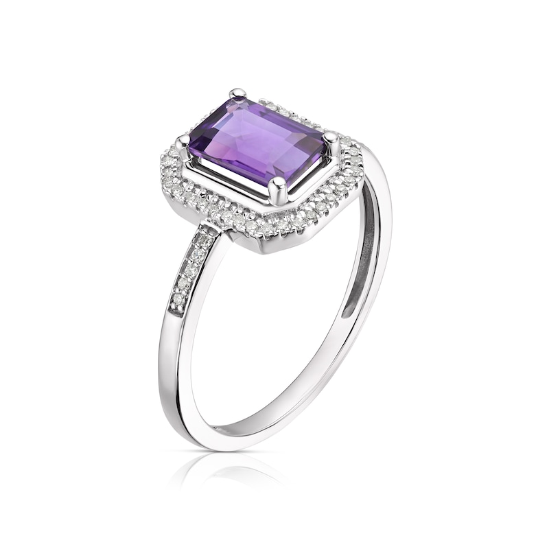 Main Image 2 of 9ct White Gold Amethyst Radiant Cut Halo Ring