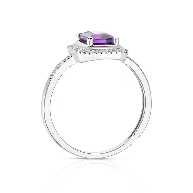 Main Image 3 of 9ct White Gold Amethyst Radiant Cut Halo Ring
