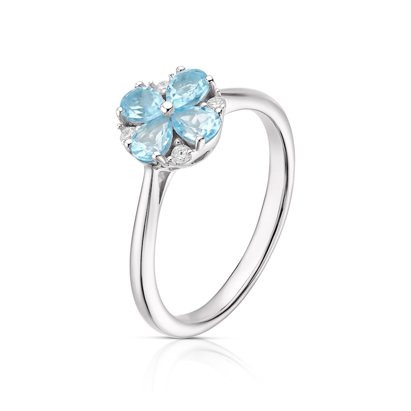 Main Image 2 of 9ct White Gold Swiss Blue Topaz Diamond Flower Ring