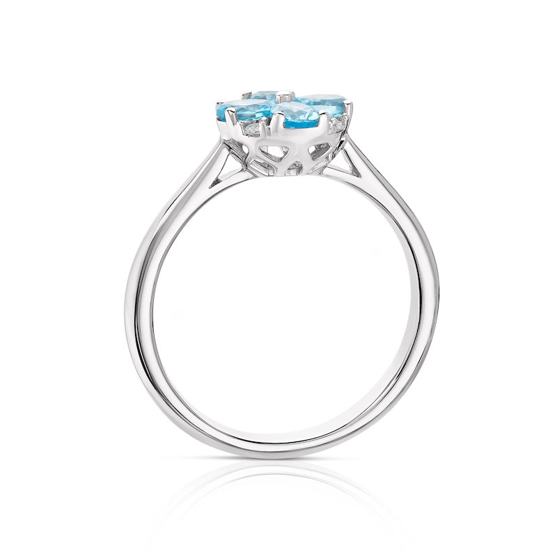 Main Image 3 of 9ct White Gold Swiss Blue Topaz Diamond Flower Ring