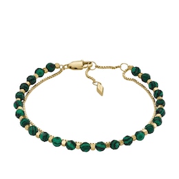 Fossil Ladies' Gold Tone Double Chain Green Stone Set Bracelet