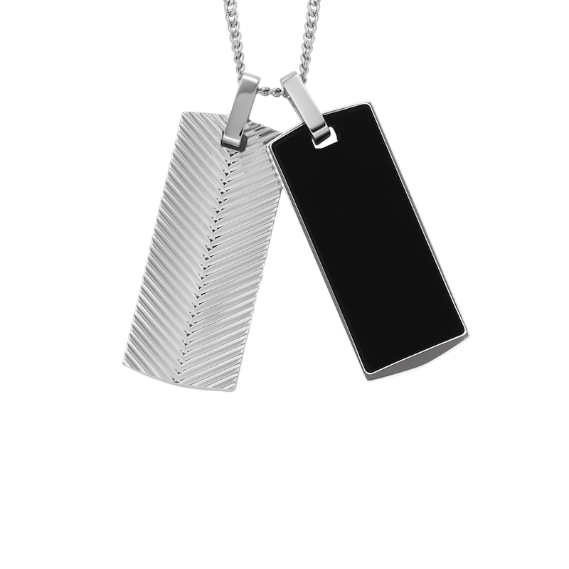 Main Image 2 of Fossil Harlow Men's Stainless Steel Double Dog Tag Necklace