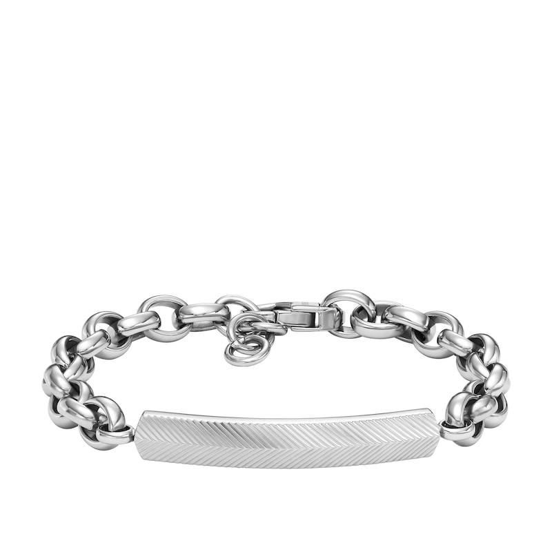 Main Image 1 of Fossil Harlow Men's Stainless Steel Paper link ID Chain Bracelet