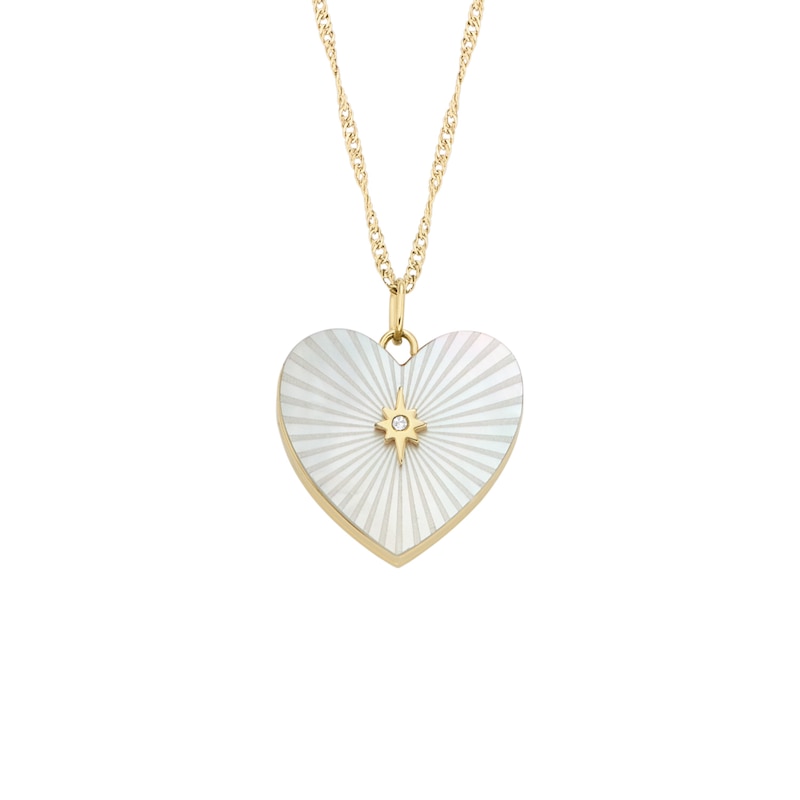 Main Image 1 of Fossil Ladies' White Heart Pendant Gold Tone Spiga Chain Necklace