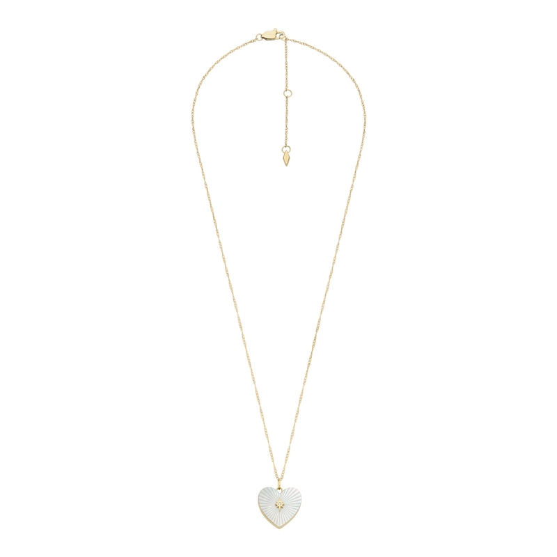 Fossil Ladies' White Heart Pendant Gold Tone Spiga Chain Necklace | H ...