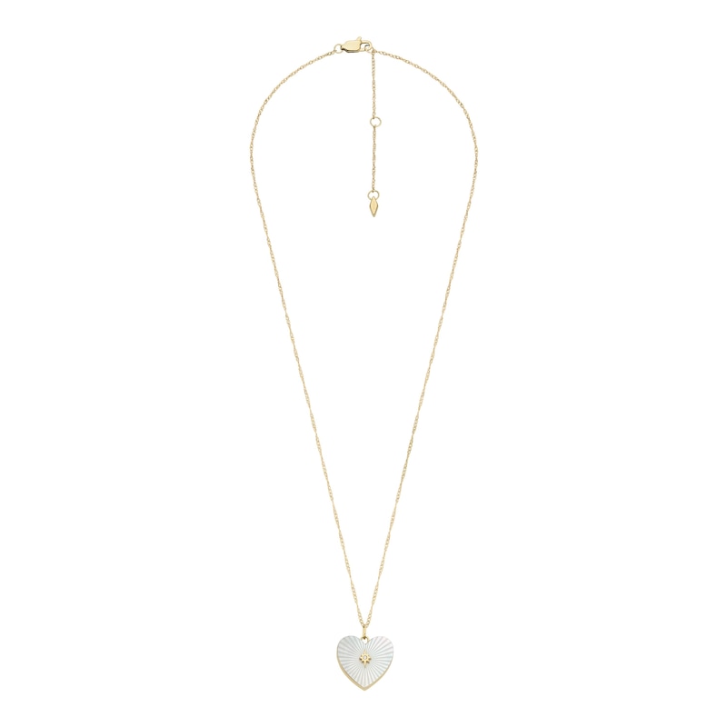Main Image 2 of Fossil Ladies' White Heart Pendant Gold Tone Spiga Chain Necklace