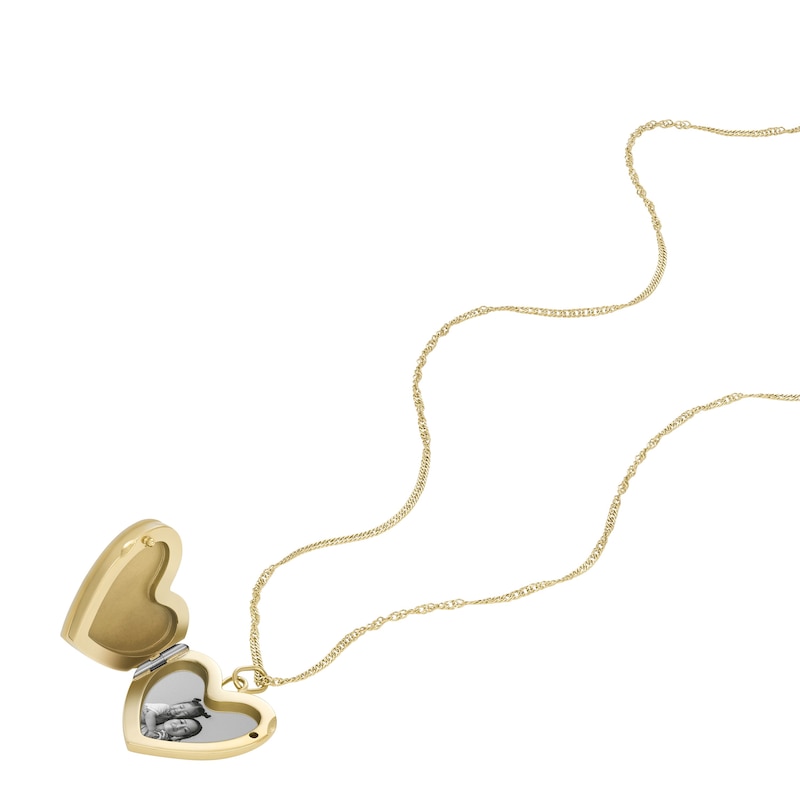 Main Image 3 of Fossil Ladies' White Heart Pendant Gold Tone Spiga Chain Necklace