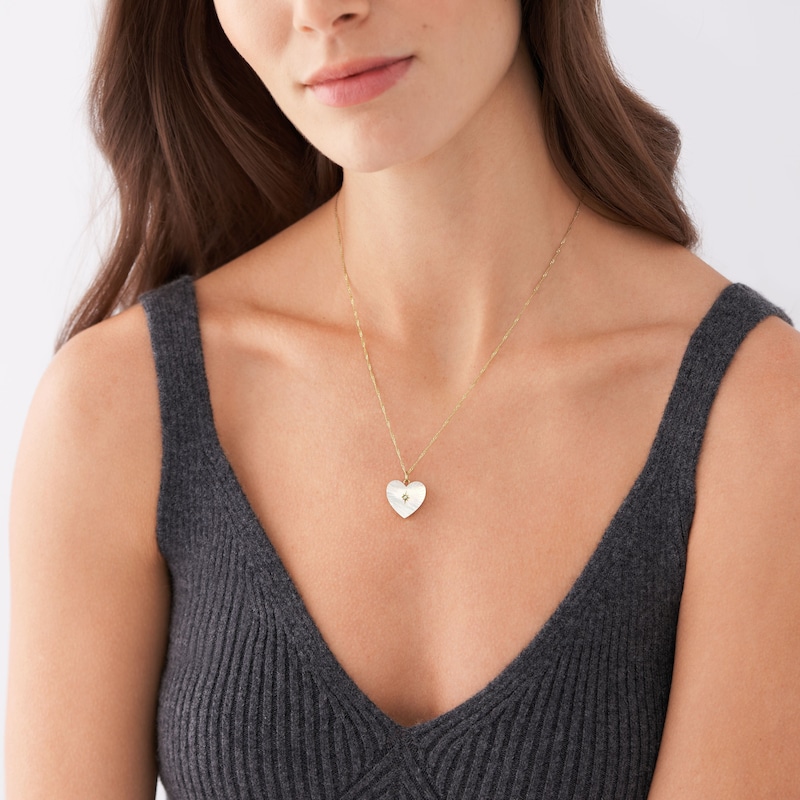 Main Image 4 of Fossil Ladies' White Heart Pendant Gold Tone Spiga Chain Necklace