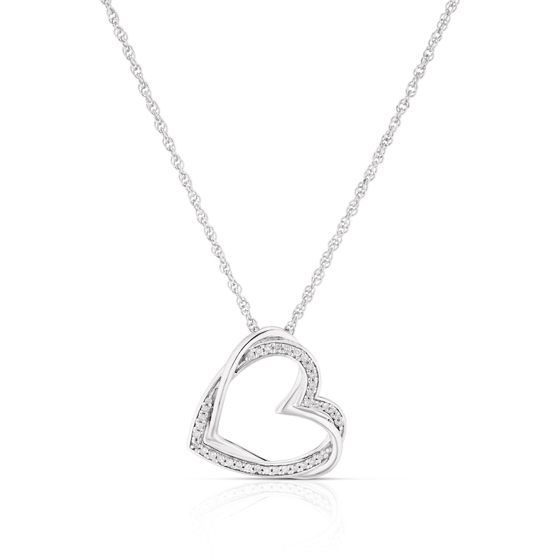 Main Image 1 of Sterling Silver Heart Necklace with 0.10ct Round Clear Diamond, 18"