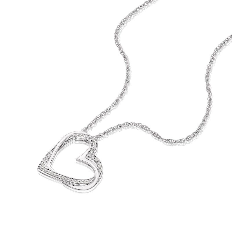 Main Image 2 of Sterling Silver Heart Necklace with 0.10ct Round Clear Diamond, 18"