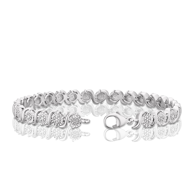 Main Image 3 of Sterling Silver 0.10ct Diamond Illusion Tennis Bracelet