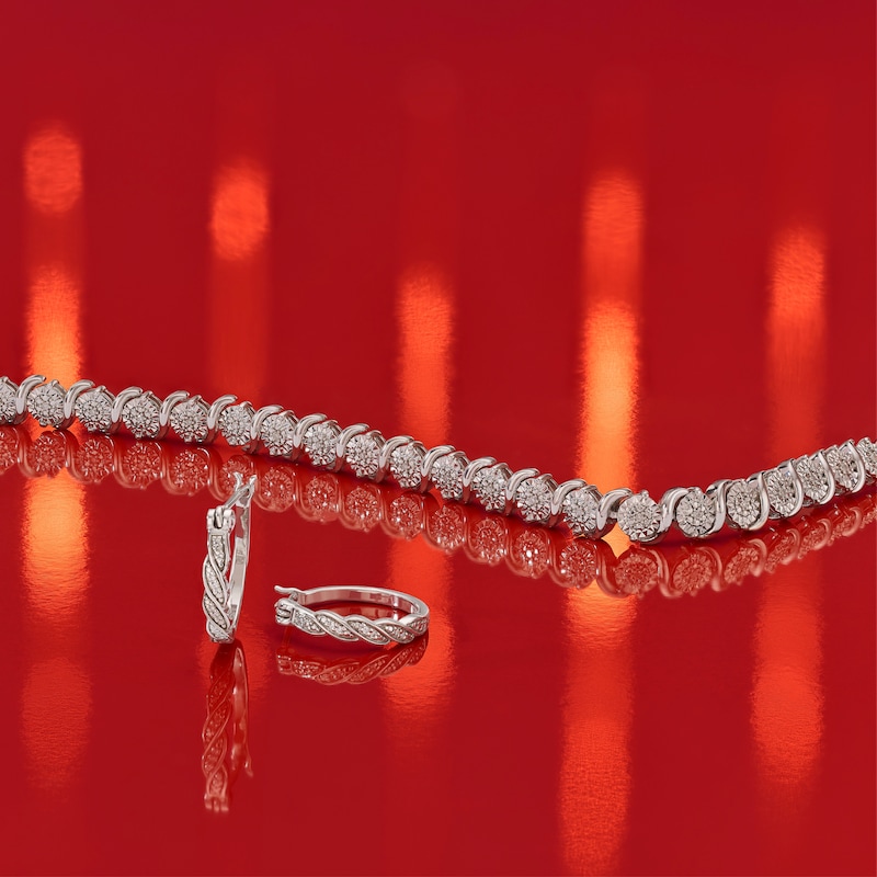 Main Image 4 of Sterling Silver 0.10ct Diamond Illusion Tennis Bracelet