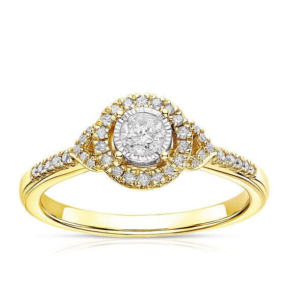 Engagement Ring 9ct Yellow Gold Illusion Set Halo 0.25ct Dia