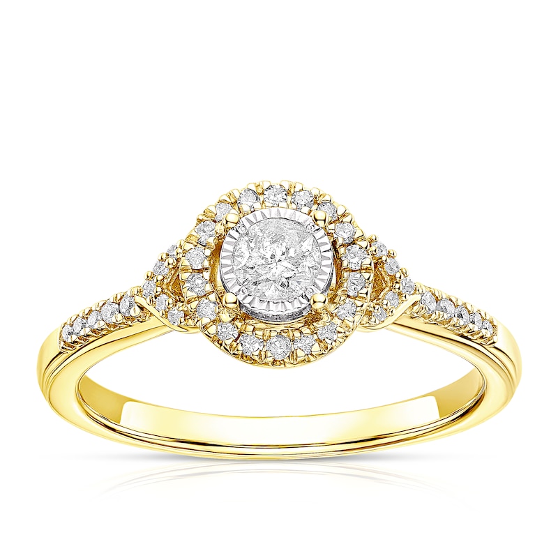 9ct Yellow Gold Solitaire Round Halo 0.25ct Diamond Ring | H.Samuel