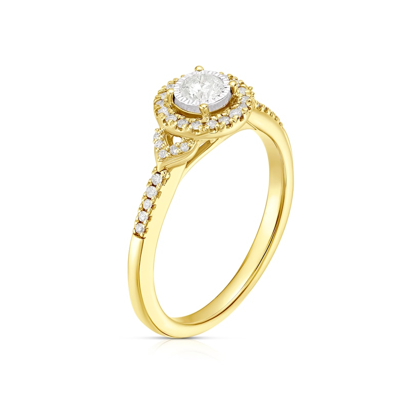 9ct Yellow Gold Solitaire Round Halo 0.25ct Diamond Ring