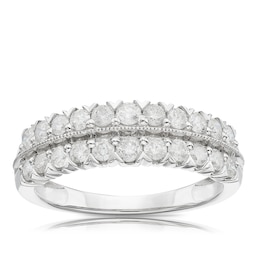 9ct White Gold Double Row 0.66ct Diamond Eternity Ring